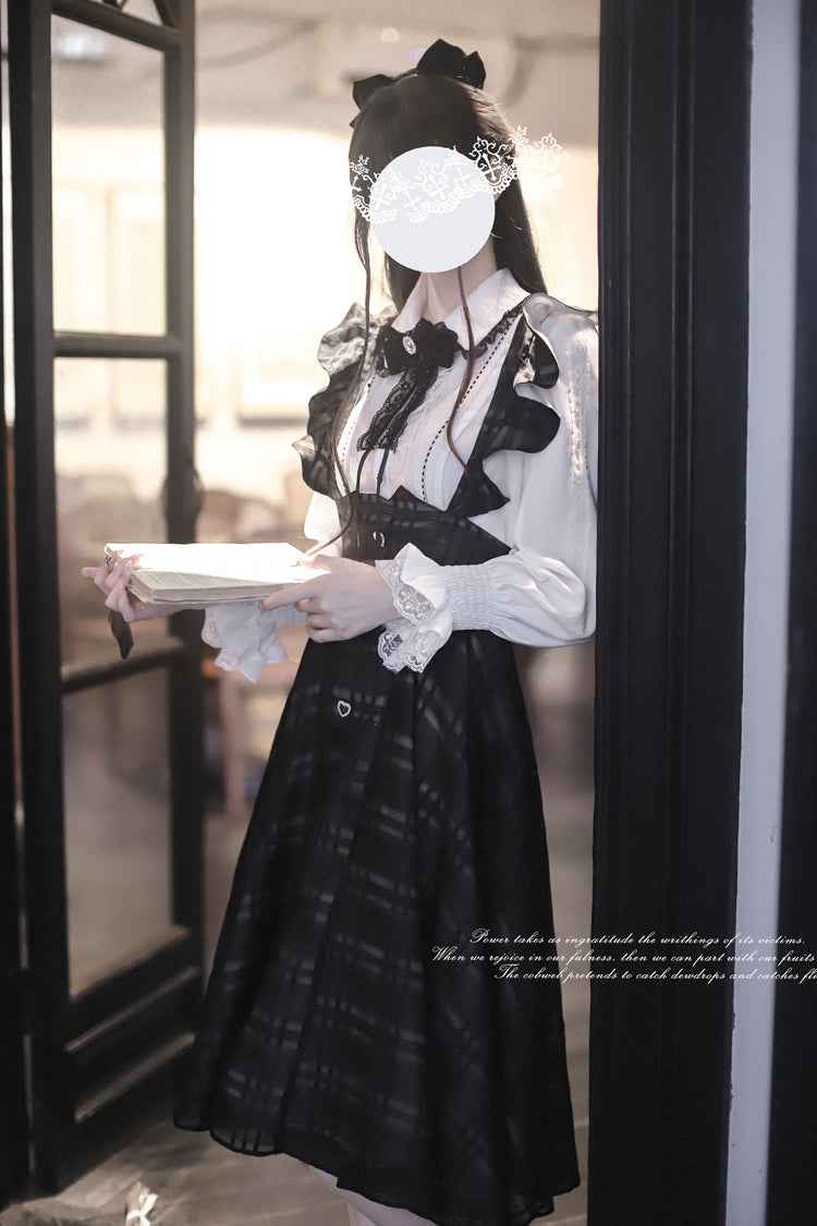 Black Plaid Print Classic College Style Elegant Lolita Strap Dress