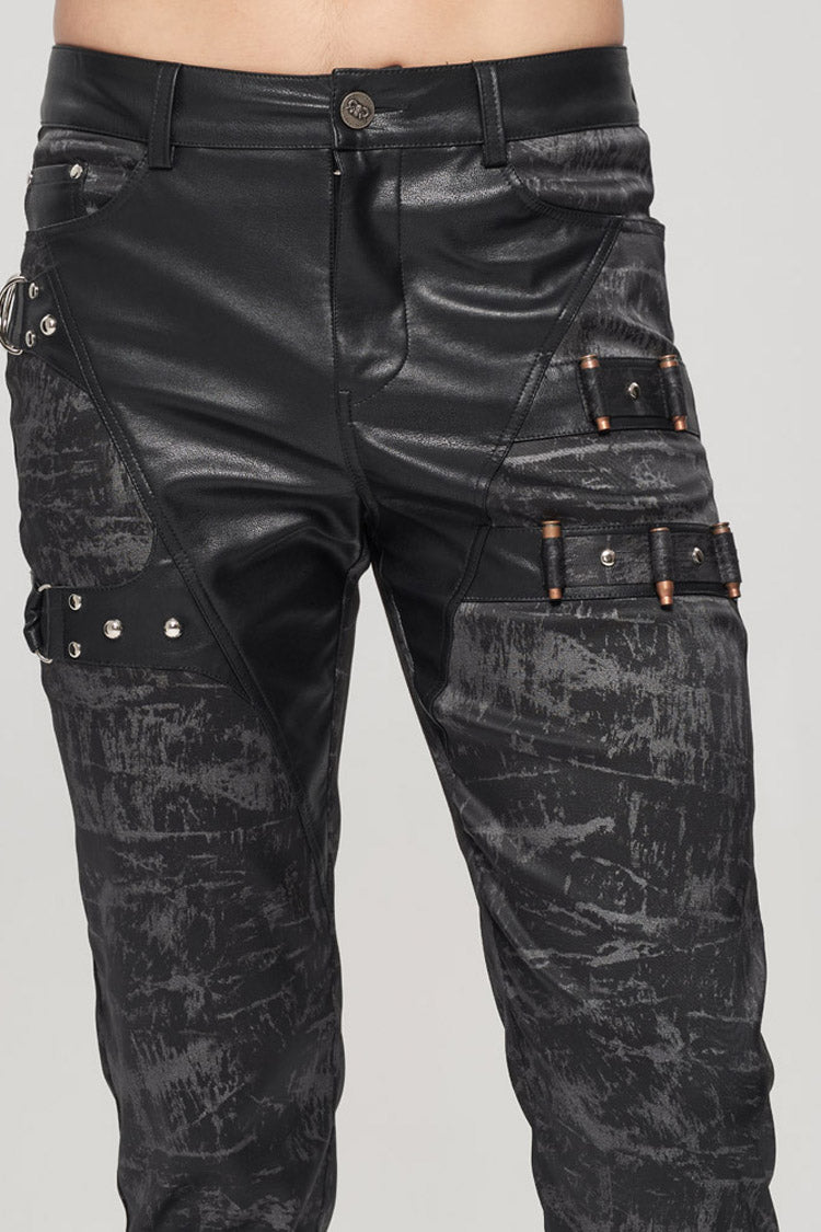Black Punk Do Old Print Detachable Multi-Pocket Splicing Metal Rivet Decoration Men's Long Pants
