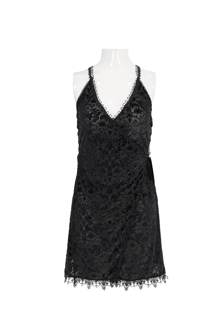 Black Sexy Super V-Neck Velvet Jacquard Lace Lace-Up Women's Gothic Dress