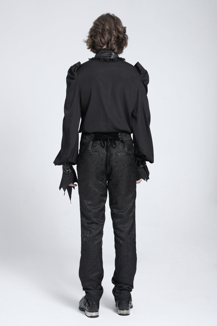 Schwarze Stehkragen Langarm Puffärmel Herren Gothic Fledermaus Bluse 