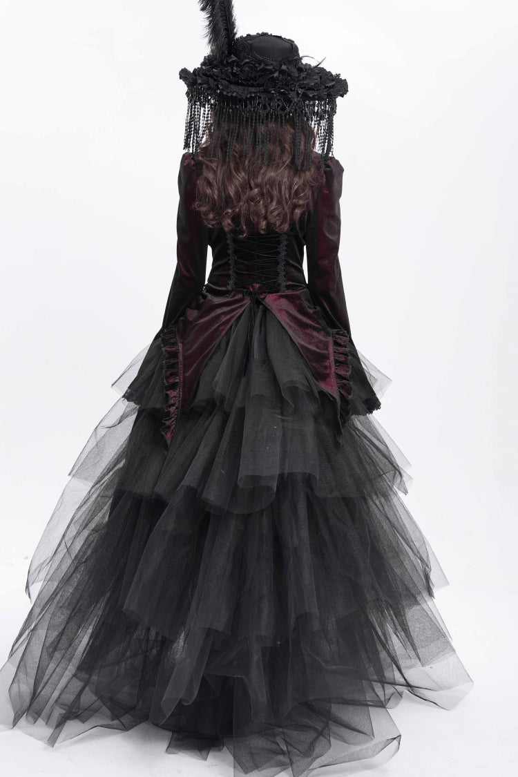 Red Stand Collar Long Trumpet Sleeves Ruffle Swallow-tailed Women's Gothic Blouse