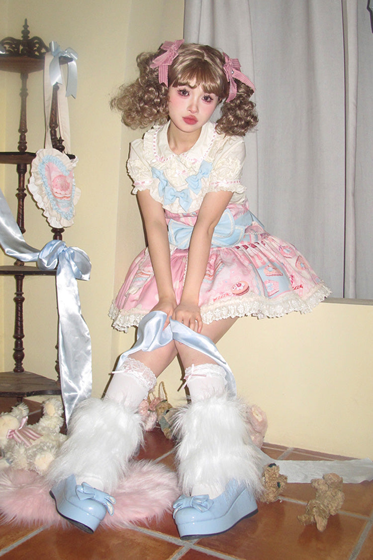 Pink Cake Chocolate Dessert Print Ruffle Bowknot Sweet Lolita Strap Dress