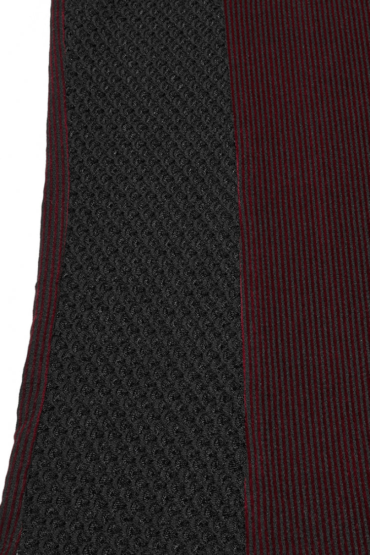 Gilet Punk pour Homme en Maille Transparente à Col Rond Noir/Rouge avec Rivets et Agencement de Couleurs 