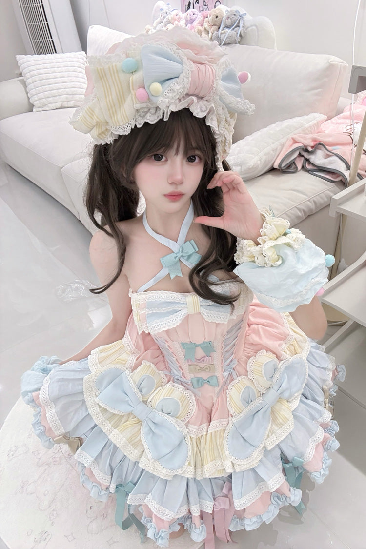 Multi-Color [Ribbon Dance] Multi-Layered Ruffle Bowknot Lace-Up Sweet Princess Lolita Dress