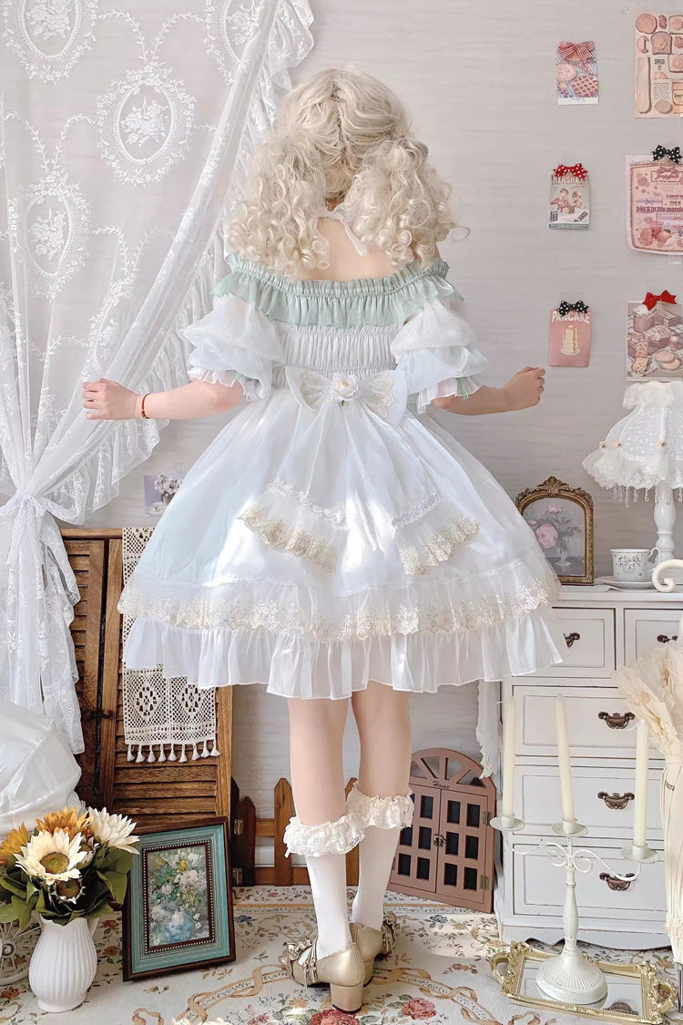 Green [Spring of Boliya] Long Sleeves Multi-Layered Ruffle Bowknot Lace Lace-Up Sweet Princess Lolita Dress