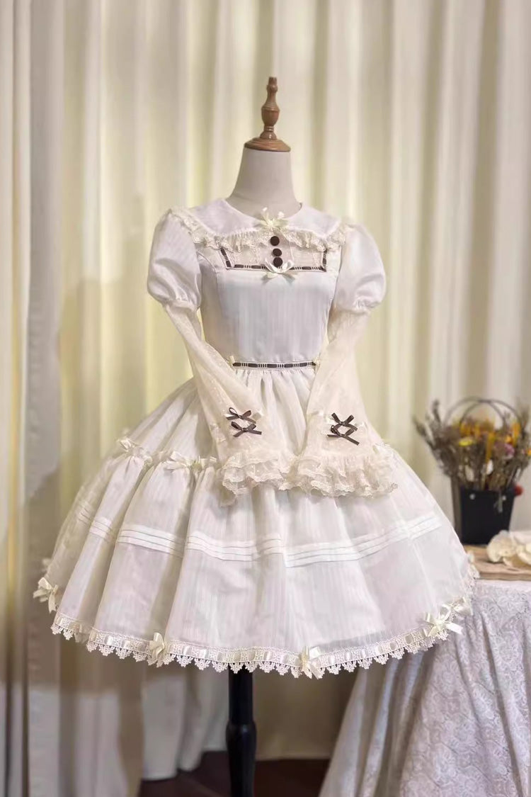 White Lapel Collar Long Sleeves Hollow Sweet Princess Lolita Dress