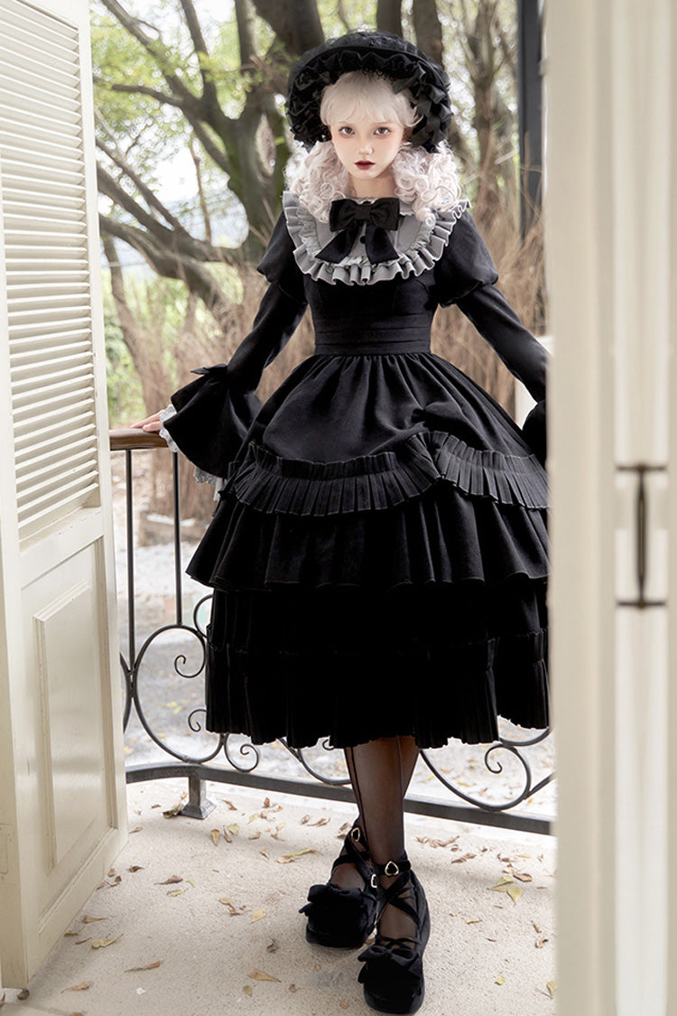 Black [Chapter of the Night] Long Hime Sleeves Ruffle Bowknot Gothic Lolita Dress