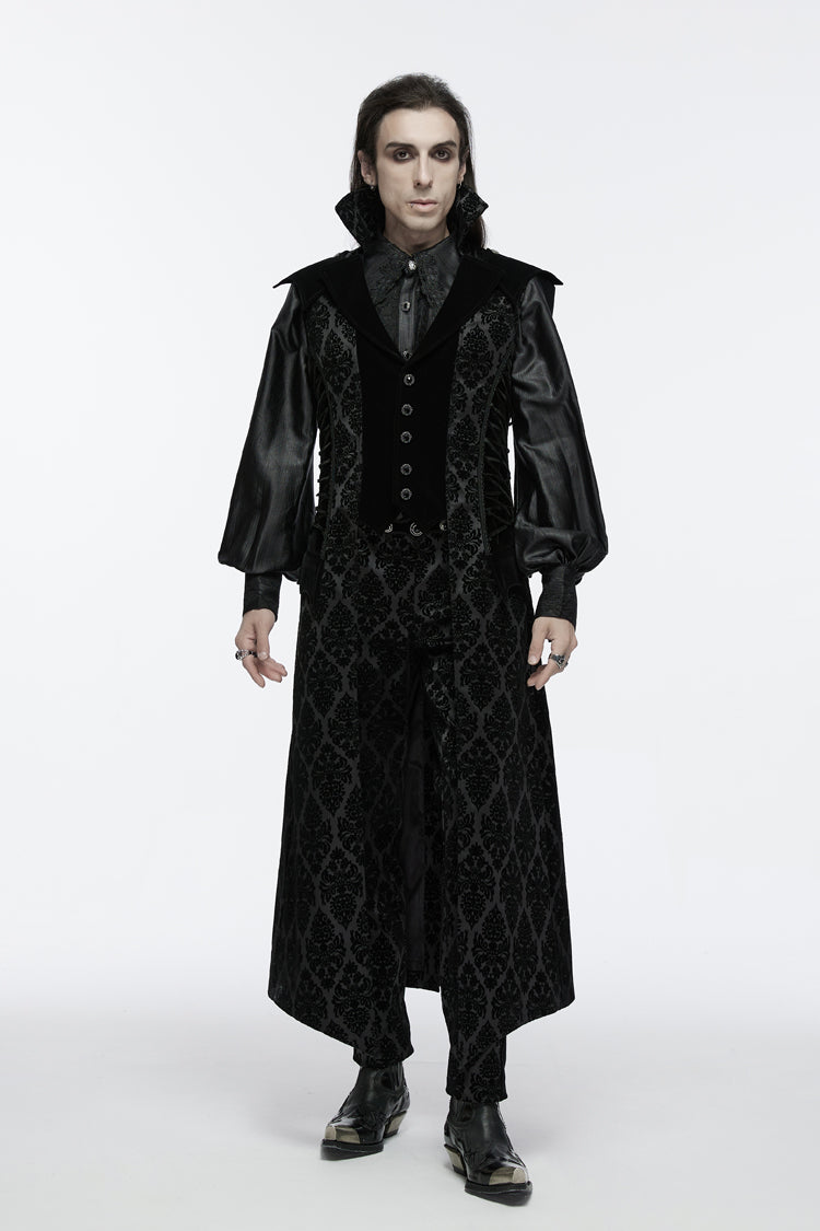 Black Sleeveless Floral Print Lace-Up Men's Gothic Waistcoat