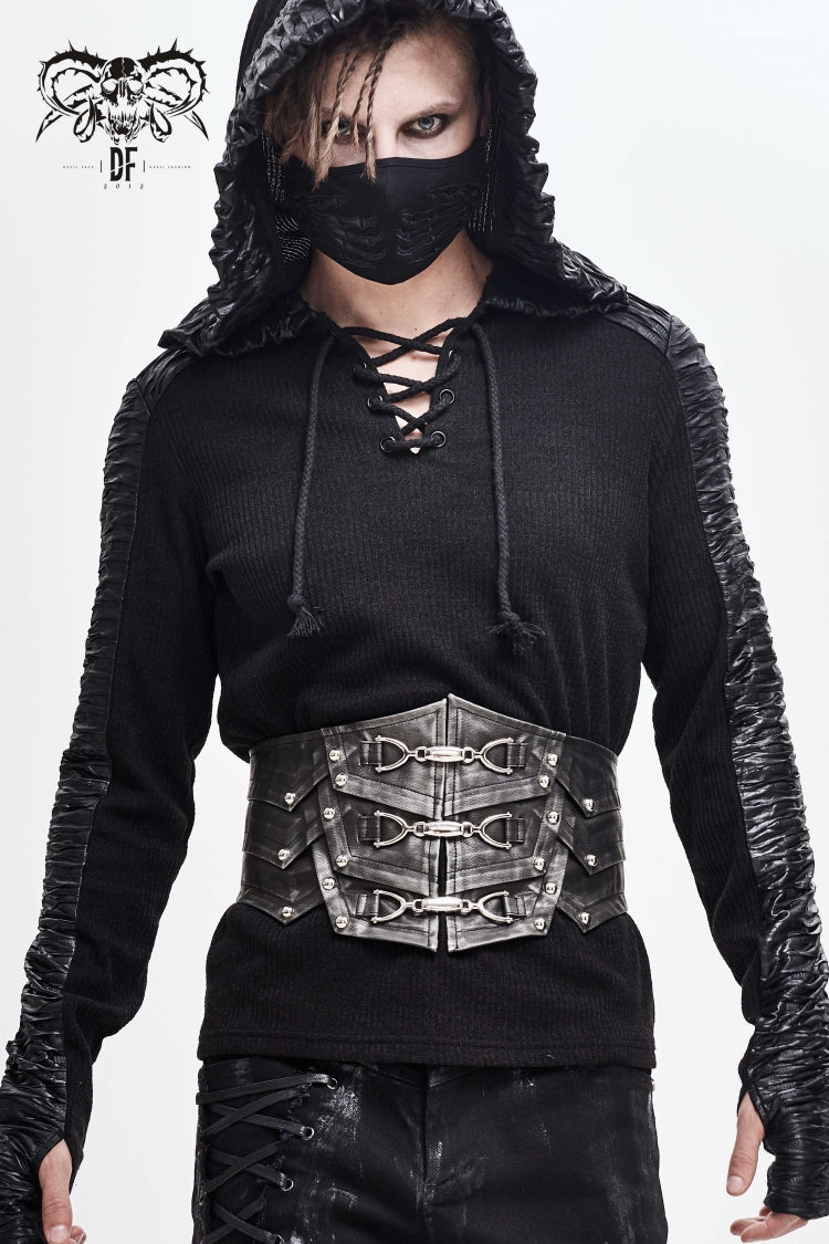 silver Lace-Up Men's Punk Faux Leather Rivers Belt