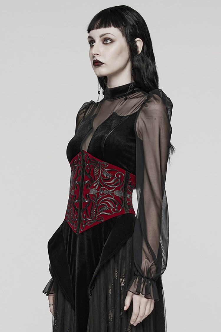 Embroidery Lace-Up Zipper Women's Gothic Corset 2 Colors