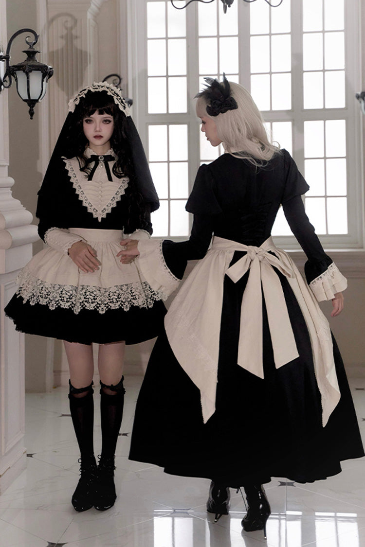 Black [Letters and Poems·Nocturne] Nun Long Sleeves Ruffle Gothic Lolita Short Dress