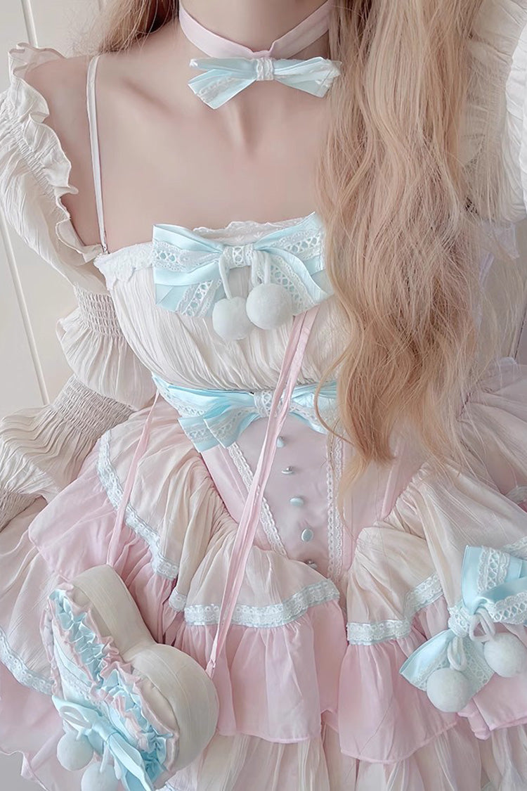 Pink Multi-layer Ruffle Bowknot Sweet Princess Lolita Tiered Dress