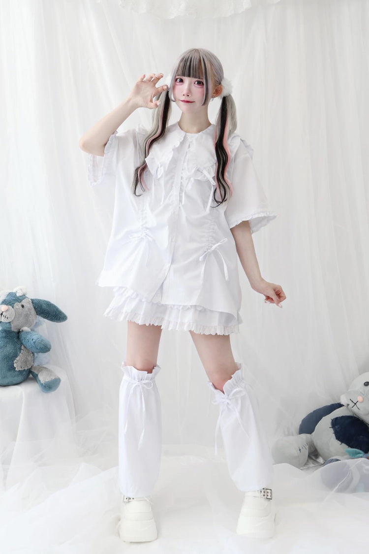 Doll Collar Long Sleeves Ruffle Bowknot Sweet Jirai Kei Japanese Blouse 3 Colors