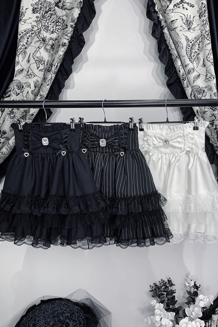 自来系三層プリントフリルリボンレース甘い和スカート 3色