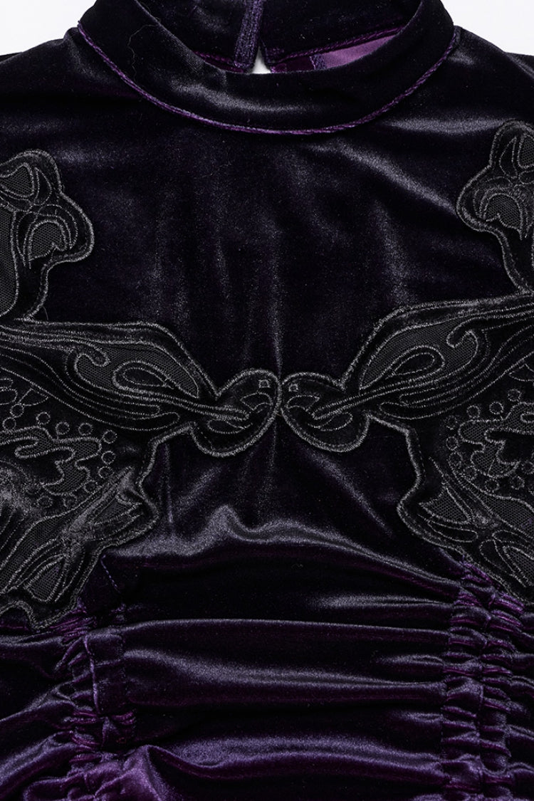 Black/Purple Drawstring Long Sleeves Gradient Women's Gothic Dress