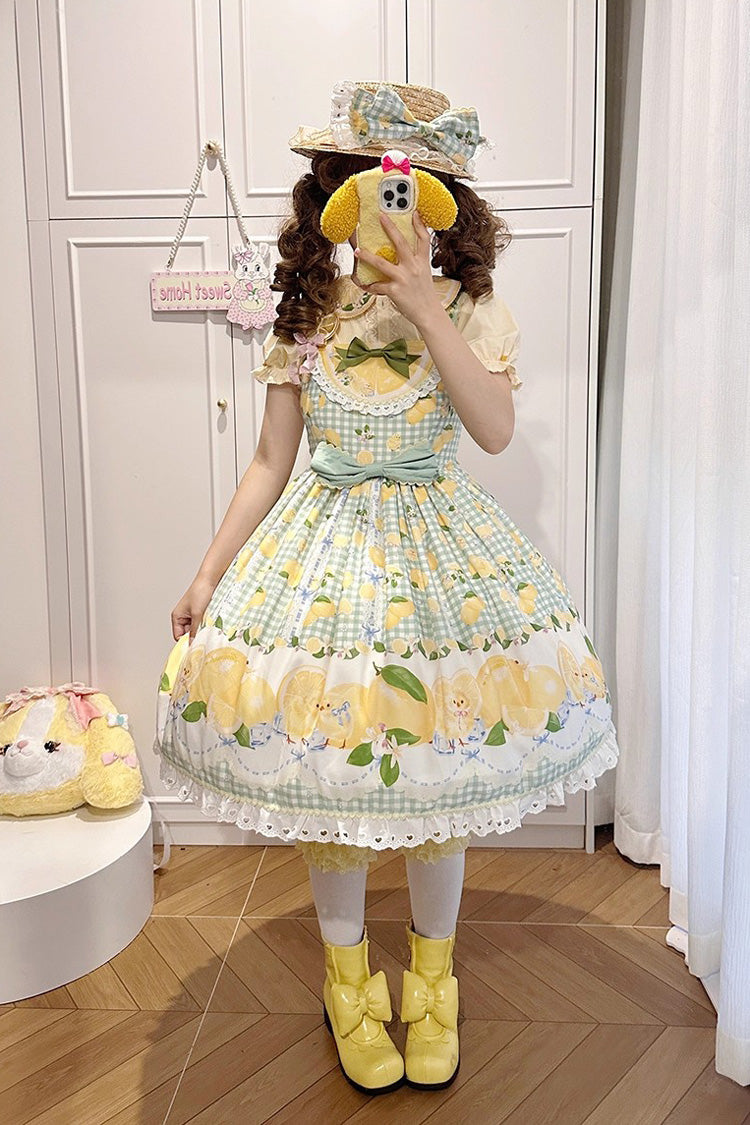 Green [Lemon Chicken] Print Ruffle Bowknot Lace Sweet Lolita Jsk Dress
