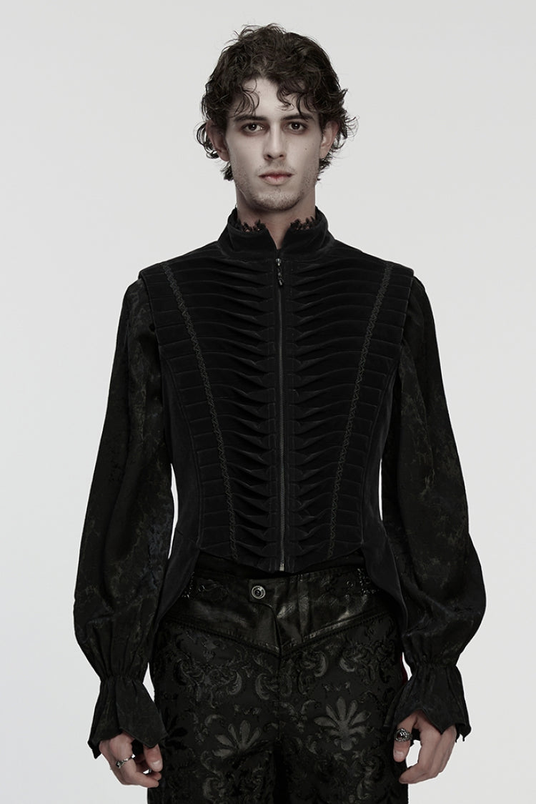 Black Stand Collar Pleated Swallow-tailed Men's Gothic Vest