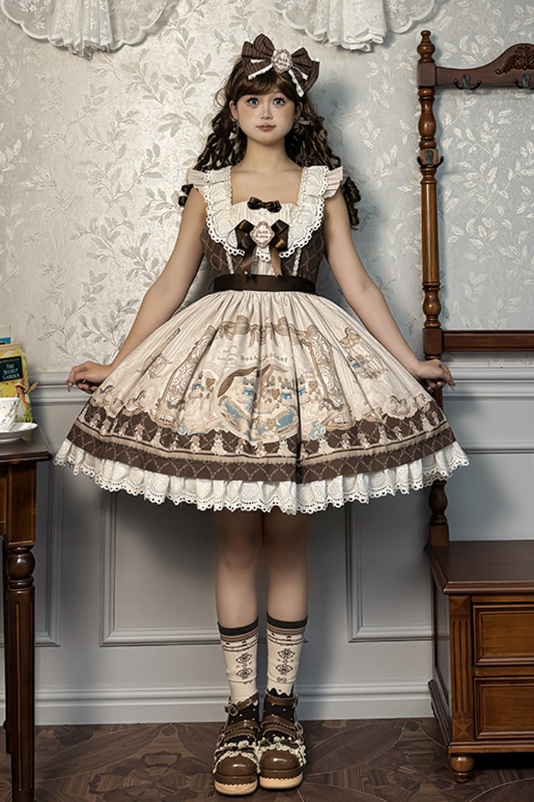 Sea Salt Fairy Tale Doll Sleeveless Print Ruffle Bowknot Sweet Lolita Jsk Dress 2 Colors