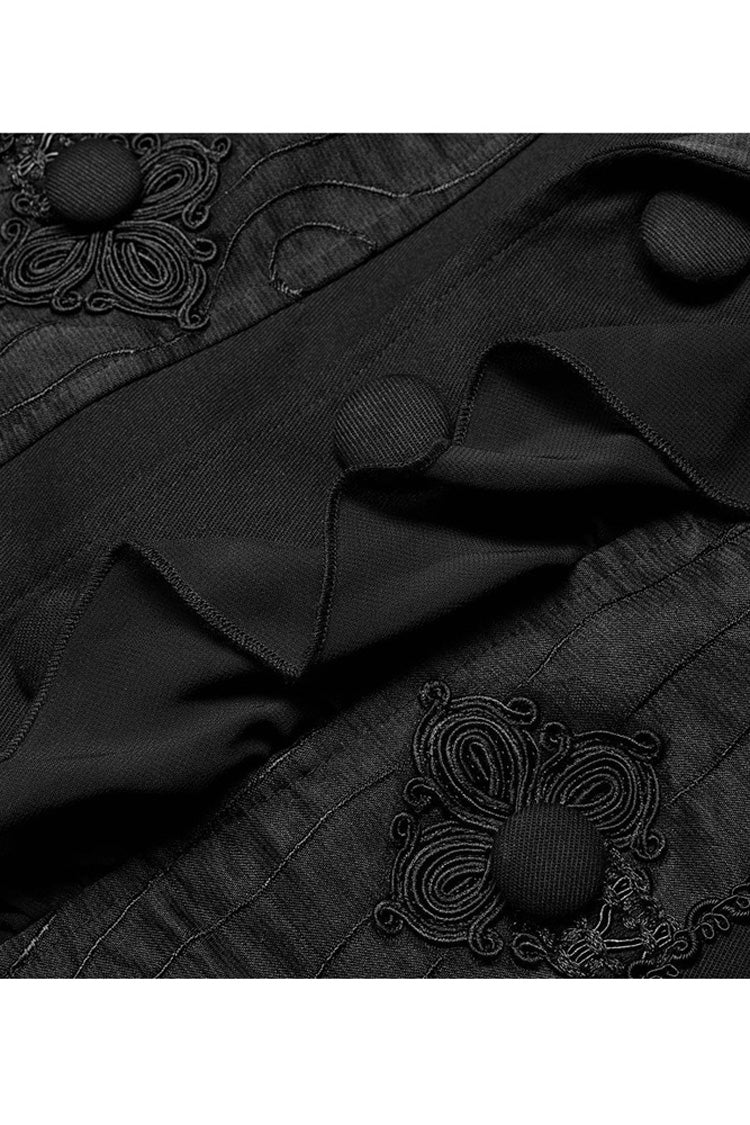 Black Gothic Noble Jacquard Embroidery Pleated Ruffle Delicate Buttons Decoration Men's Vest