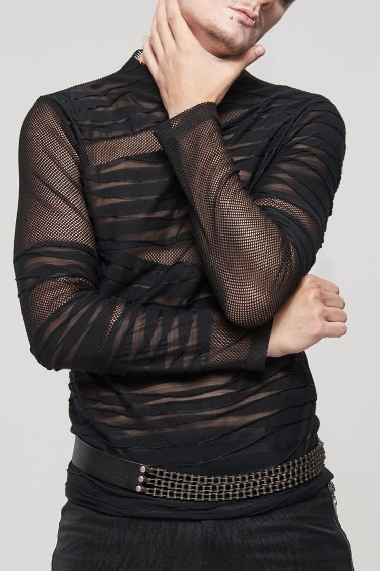 Black Gothic Bandage Design Net Yarn Perspective Men's Sweater