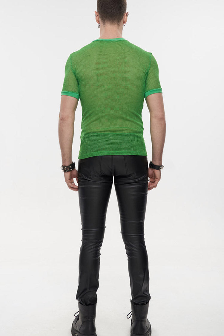 Green Gothic Crew Neck Diamond-Shaped Net Hyperelastic Short Sleeve Men's T-Shirt