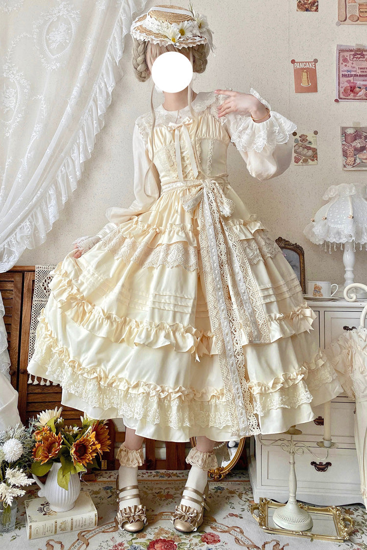 [Lillian] Ruffle Bowknot Lace Sweet Lolita Jsk Dress 4 Colors