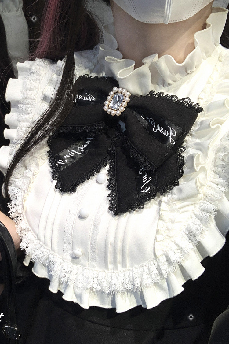 Black/White [Rose Princess] Off Shoulder Long Sleeves Ruffle Bowknot Gothic Jirai Kei Dress