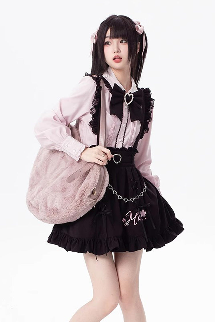 Black [Hatsune Miku] Ruffle Embroidery Lace-Up Jirai Kei Skirt