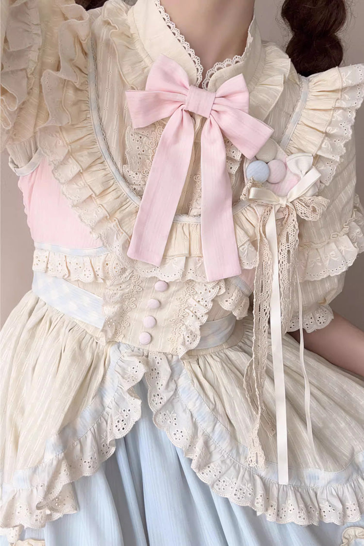 Multi-Color [Mianmian Macaron] Sleeveless Multi-Layered Ruffle Bowknot Lace Sweet Lolita Jsk Dress (Long Version)