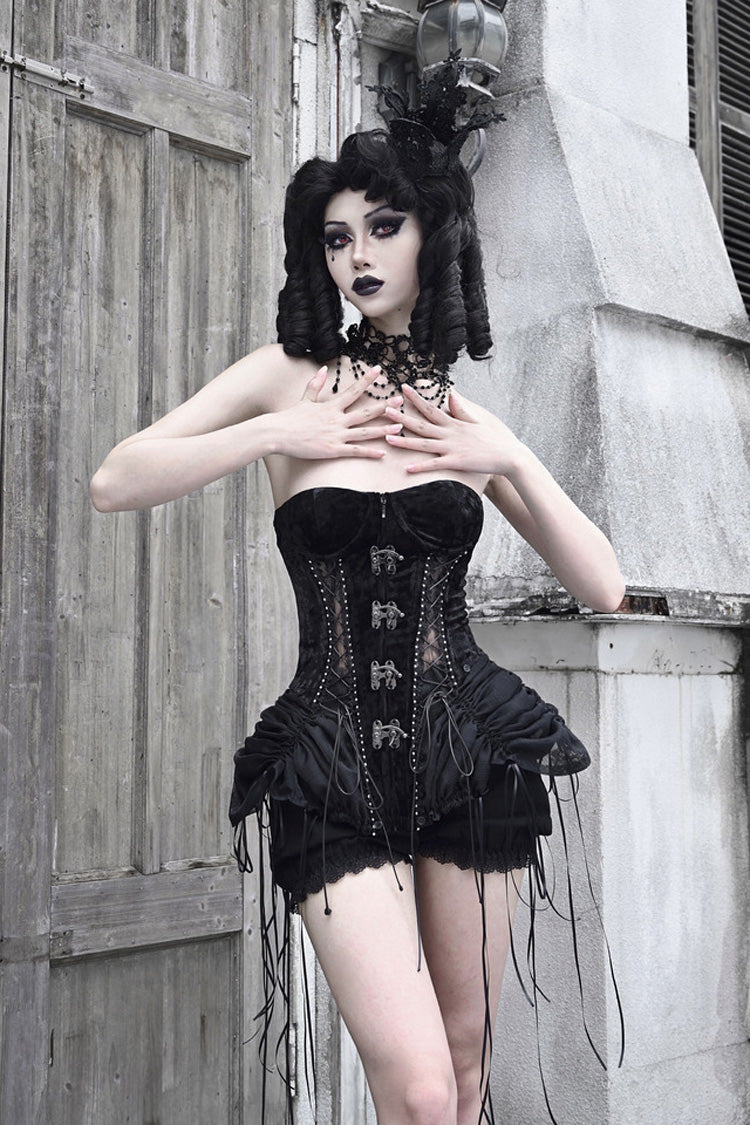 Black [Hell Alice] Hollow Lace-Up Fishbone Gothic Lolita Dress Corset