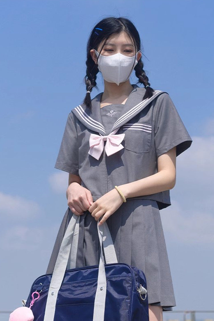 Grey Sweet College Style Navy Collar Japanese School Pleated Skirt