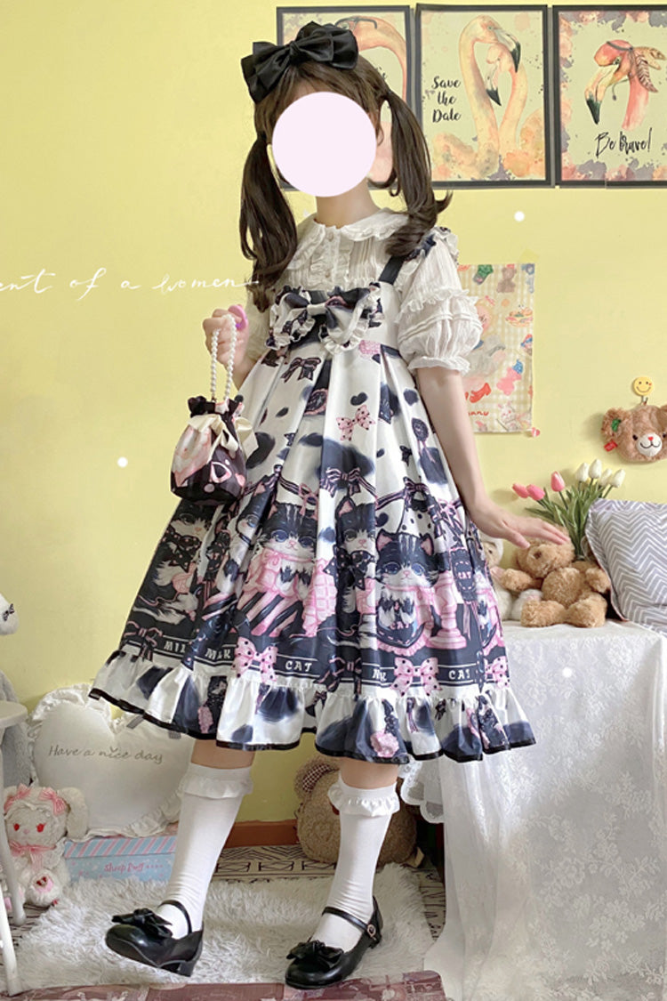 Multi-Color Cow Cat Print Ruffle Bowknot Sweet Lolita Jsk Dress