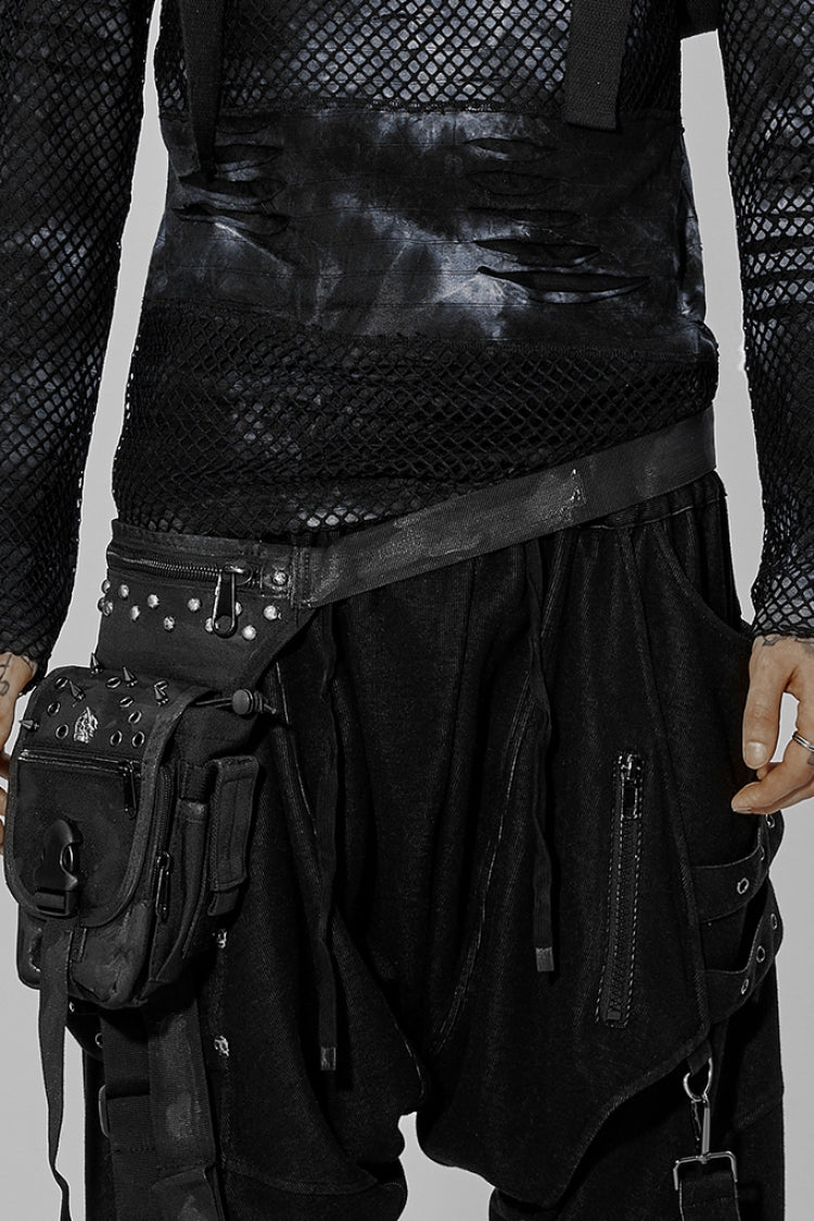 Black Adjustable Skull Rivets Men's Steampunk Waist Bag