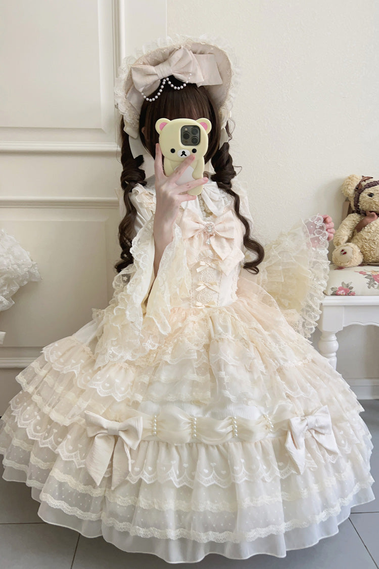 Beige [Dream Prologue] Doll Multi-Layered Bowknot Lace Sweet Princess Lolita Dress