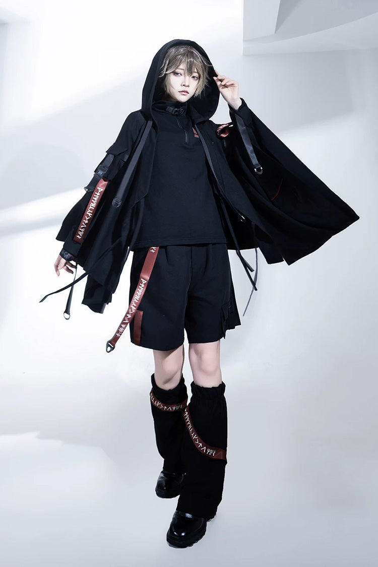 Schwarzes [Nameless Blade] Stehkragen-Langarm-Gothic-Prinzess-Ouji-Lolita-Shorts-Set