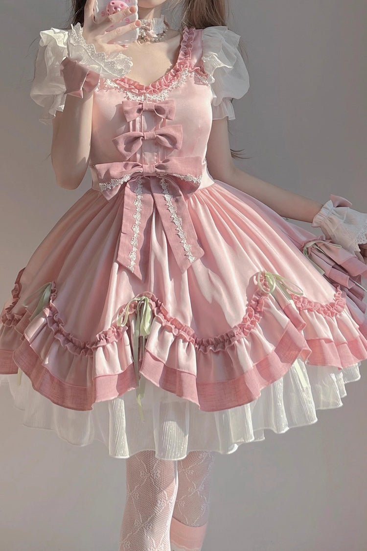White/Pink Ruffle Bowknot Princess Sweet Lolita JSK Dress