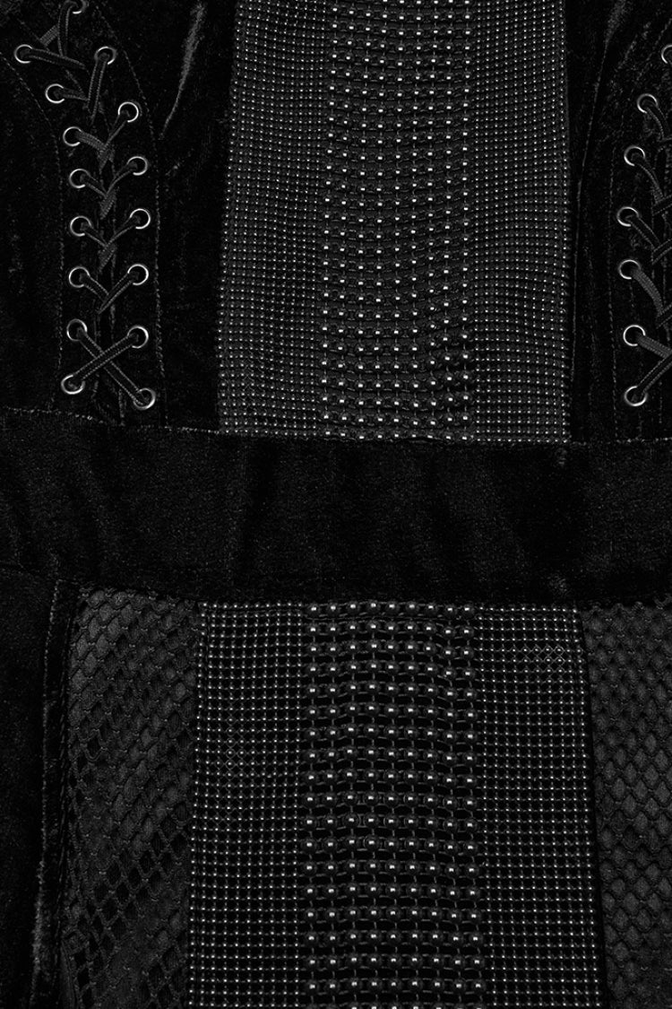 Black Halterneck Sleeveless Stitching Mesh Women's Gothic Dress