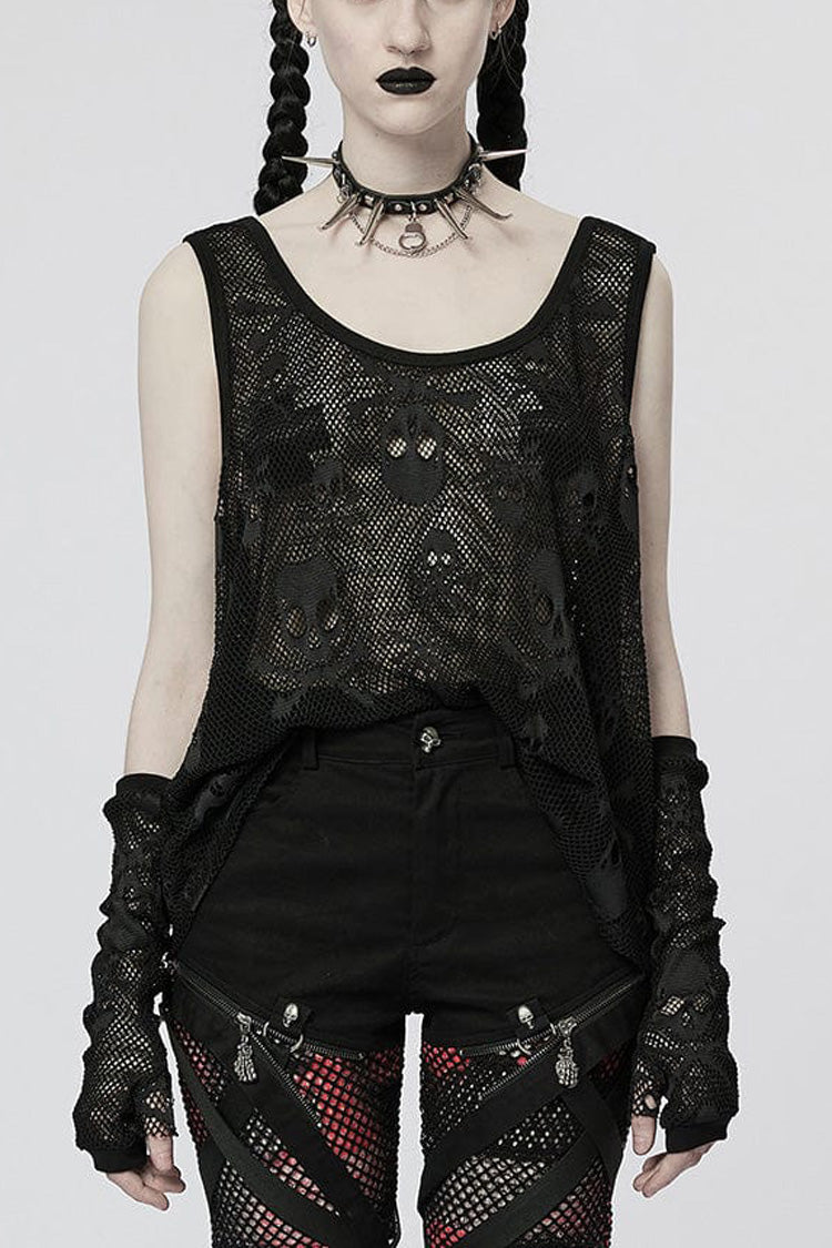 Skull Print Stitching Mesh Womens Steampunk Vest 2 Colors