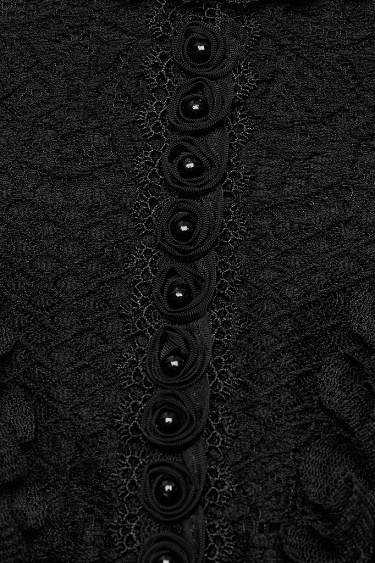 Black Stand Collar Long Trumpet Sleeves Stitching Lace Women's Gothic Dress