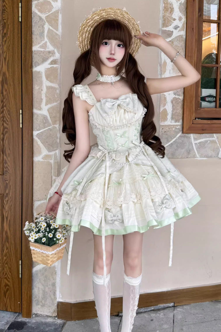 Mint Milk Green Sleeveless Ruffle Bowknot Lace Sweet Ballet Lolita Jsk Dress