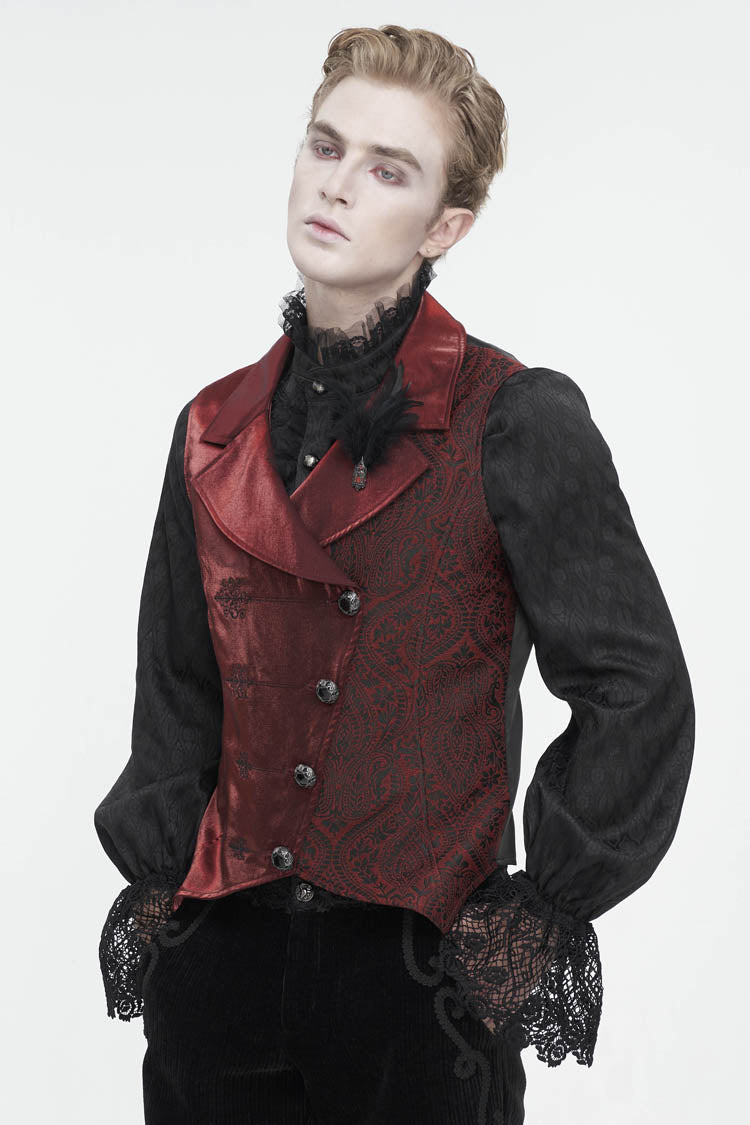 Red Embossed Feather Men's Gothic Waistcoat