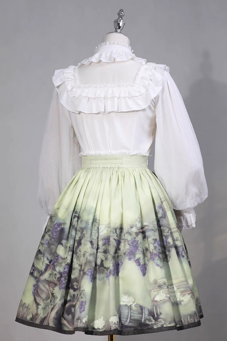 Green Grapes and Vines Print Bowknot Lolita Skirt