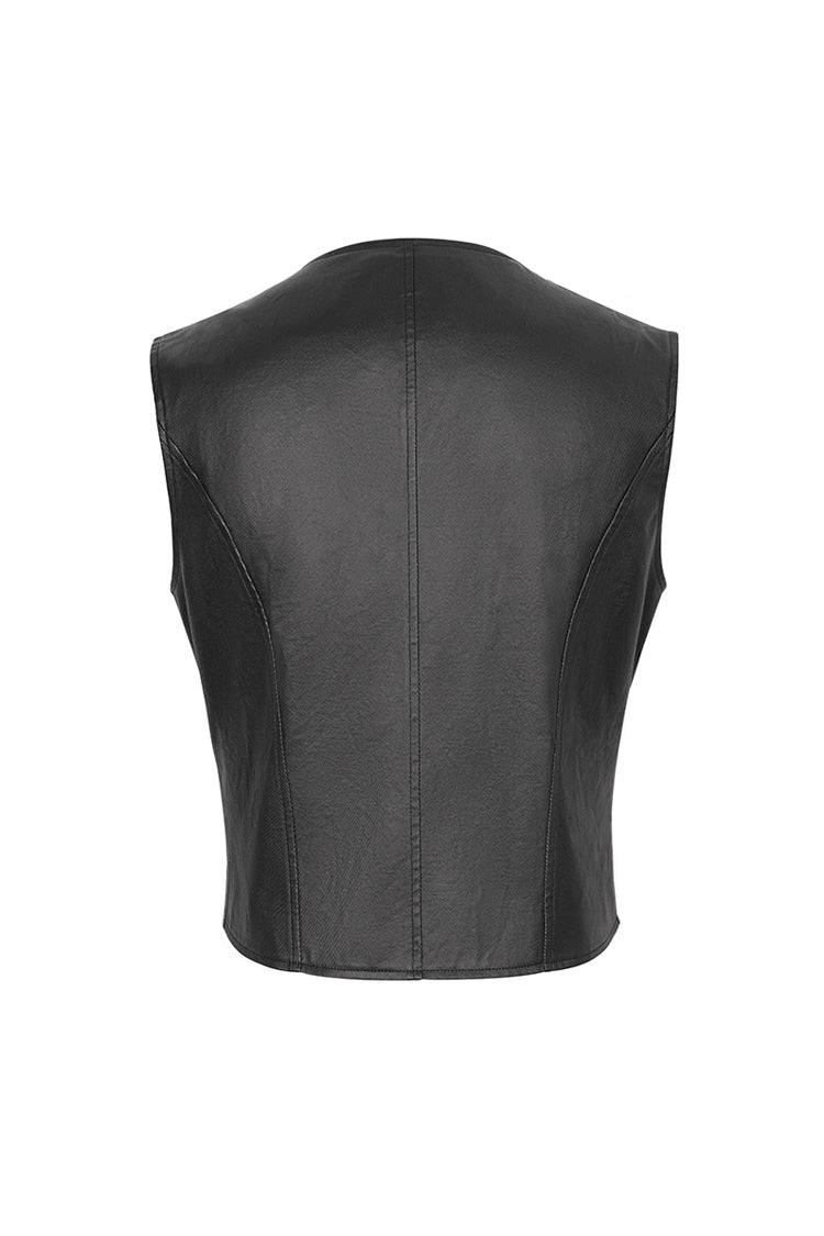 Black Zipper Faux Leather Men's Punk Waistcoat