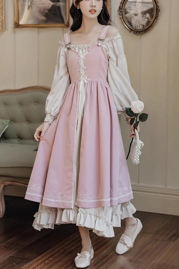 Pink Long Sleeves Ruffle Sweet Elegant Princess Lolita Dress Two Piece Set