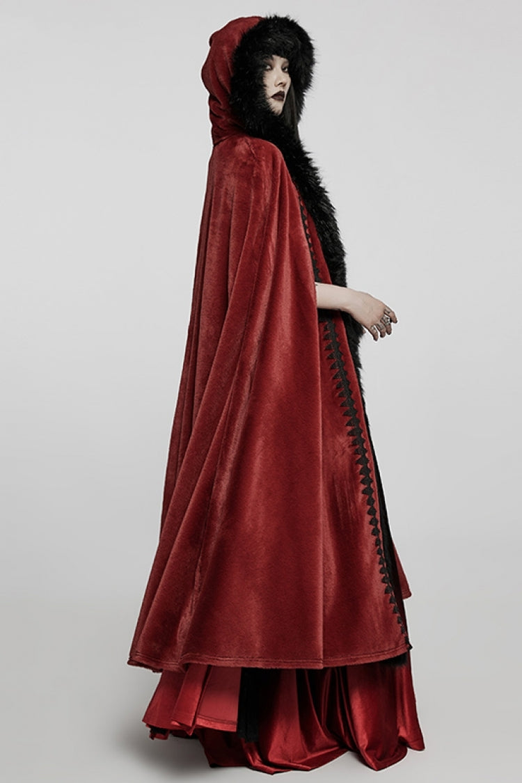 Faux Fur Hooded Warm Womens Gothic Elegant Cloak 2 Colors