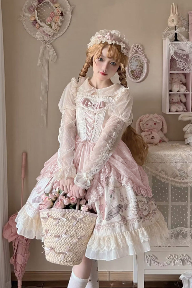 Apricot Sleeveless Rose Prologue Print Ruffle Bowknot Sweet Elegant Princess Lolita Jsk Dress