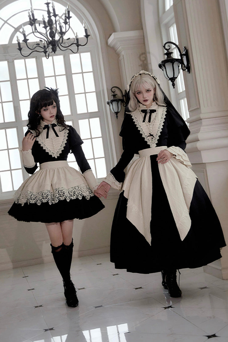 Black [Letters and Poems·Nocturne] Nun Long Sleeves Ruffle Gothic Lolita Short Dress