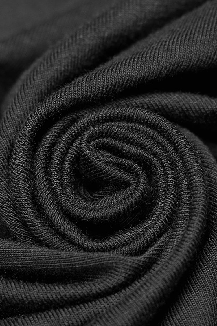 Black High Collar Long Sleeves Zipper Leather Buckle Women's Steampunk T-Shirt