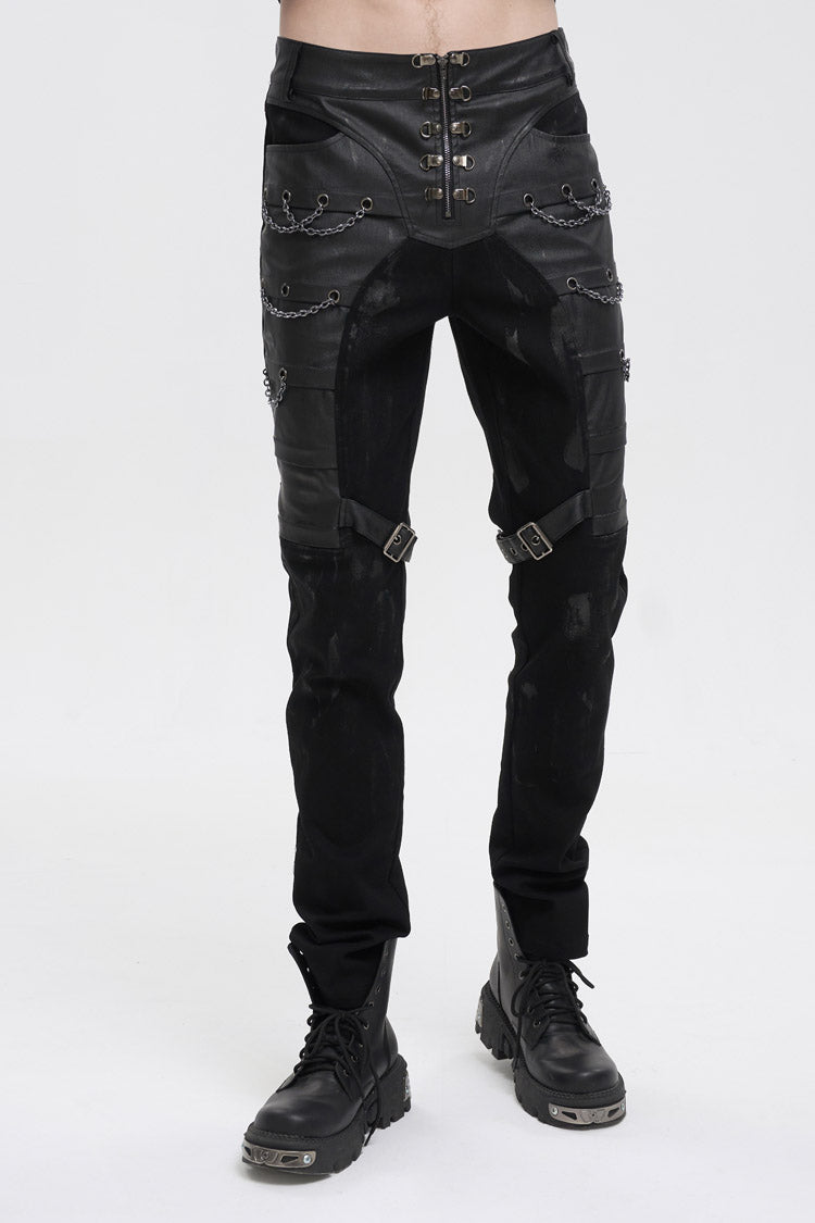 Black Slim Fit Zip Stud Side Chain Eyelet Rock Men's Gothic Trousers