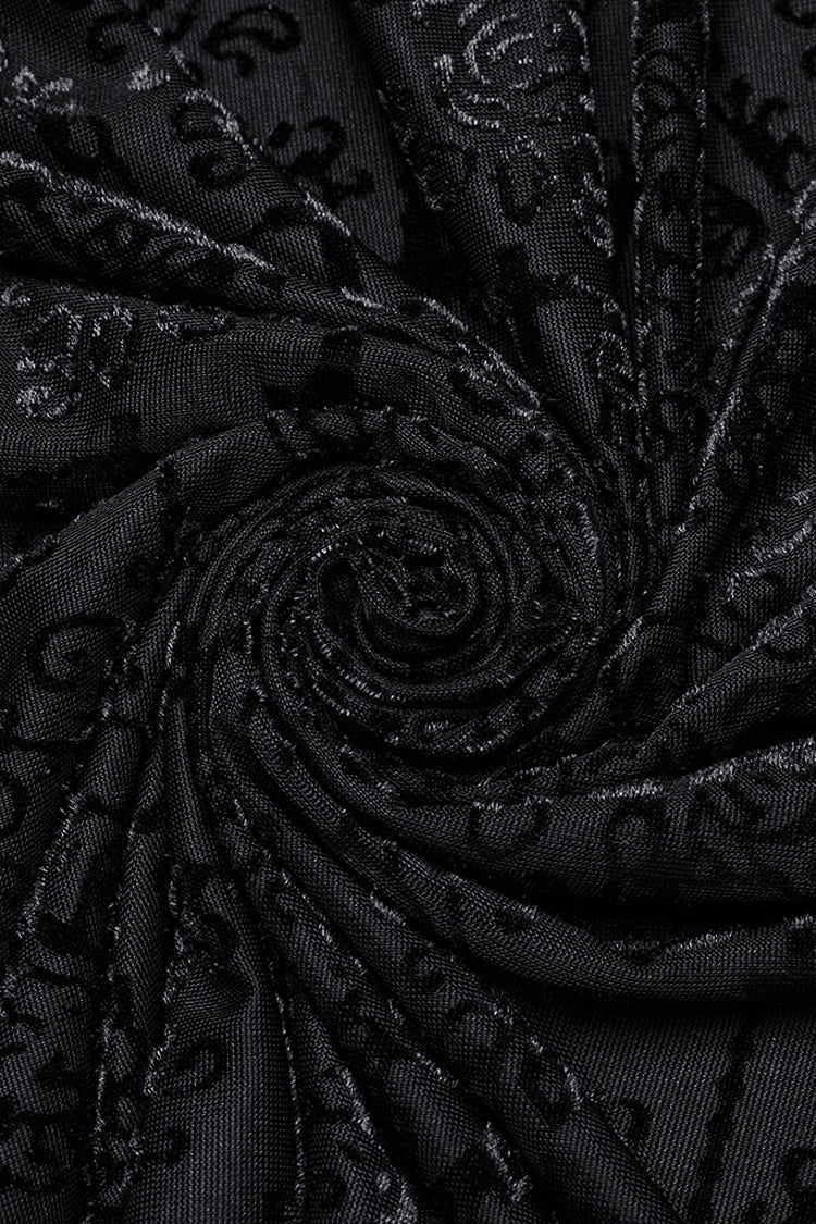 Black Stand Collar Long Sleeves Print Ruffle Men's Gothic Blouse